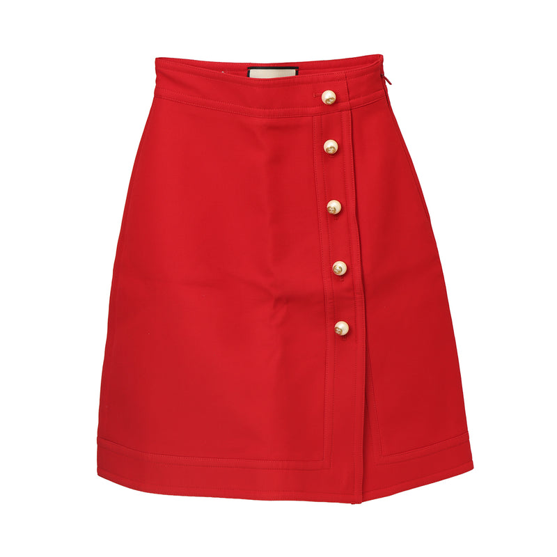 Red Mini Skirt With Gold And Pearl Button Detailing - Size 36