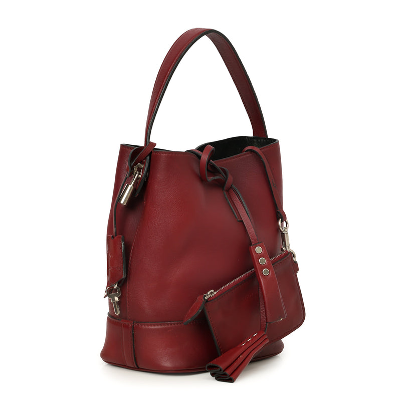 Women pre loved louis vuitton cuir nuance maroon nn14 pm bucket bag