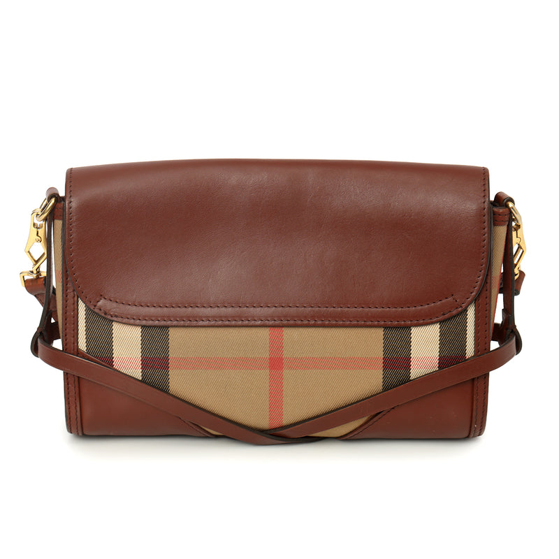 Women pre loved burberry brown bridle abbot small flap messenger bag