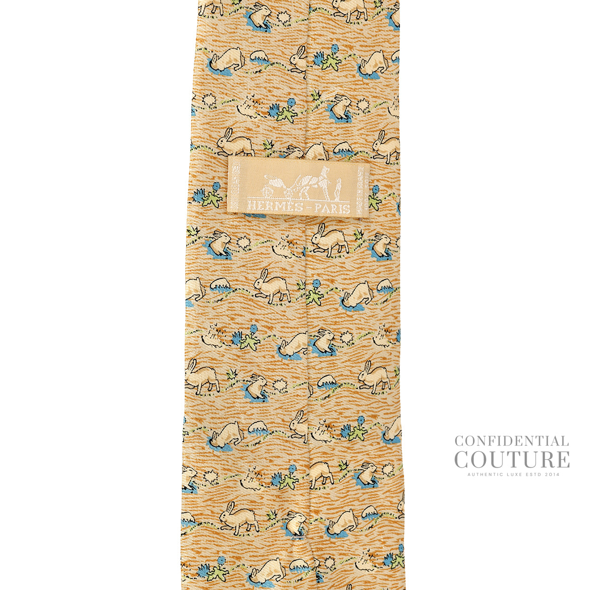 Beige/Blue Rabbit Figure Libre 100% Silk Neck Tie