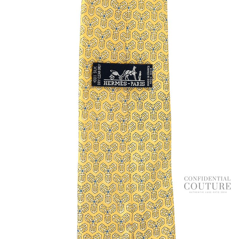second Hermes Anchor Pattern Yellow 100% Silk Neck Tie