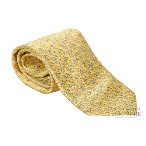Anchor Pattern Yellow 100% Silk Neck Tie