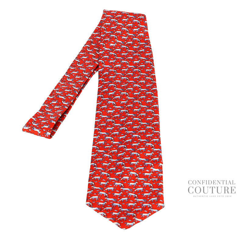 Women's Hermes Red Figure Libre 100% Silk Neck Tie