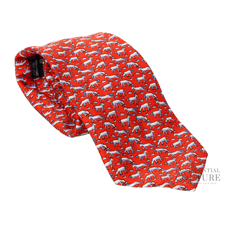 Pre-loved Hermes Red Figure Libre 100% Silk Neck Tie