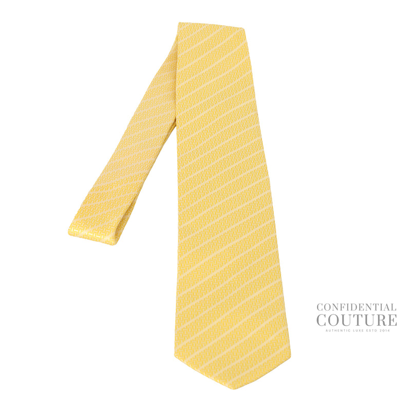 Hermes Yellow Diagonal Stripe Woven 100% Silk Neck Tie