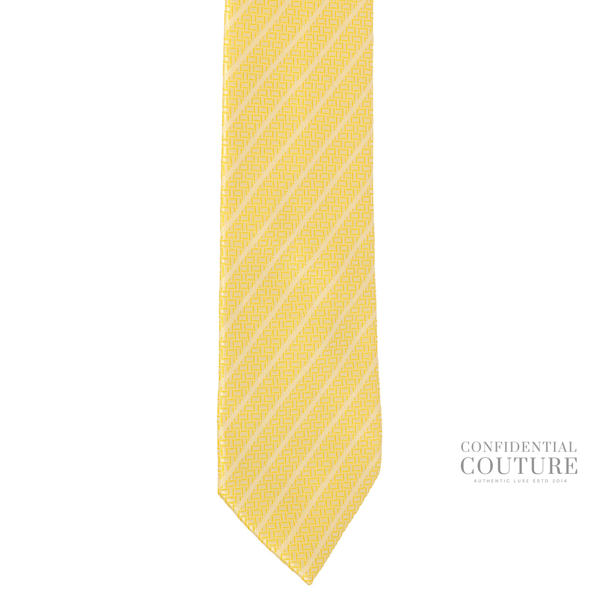 Yellow Diagonal Stripe Woven 100% Silk Neck Tie