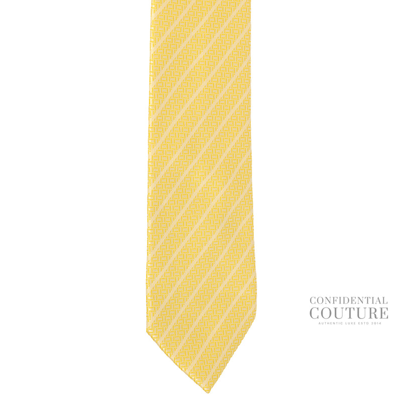 Women Hermes Yellow Diagonal Stripe Woven 100% Silk Neck Tie