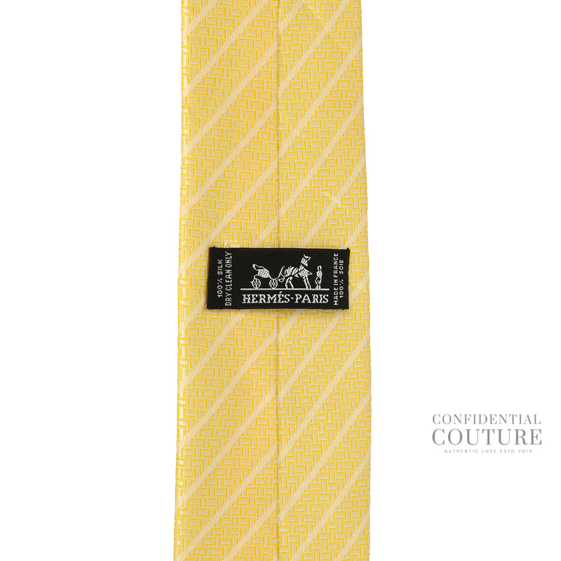 Pre-loved Hermes Yellow Diagonal Stripe Woven 100% Silk Neck Tie