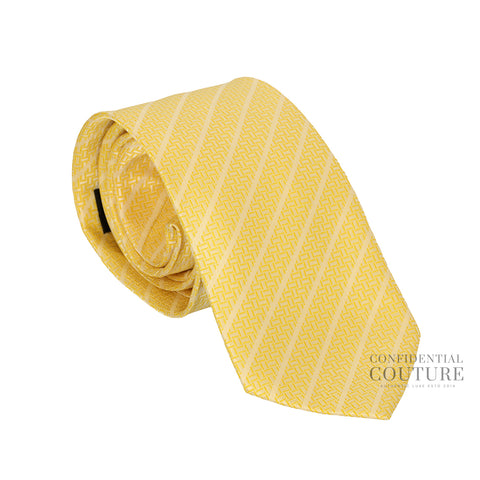 Yellow Diagonal Stripe Woven 100% Silk Neck Tie