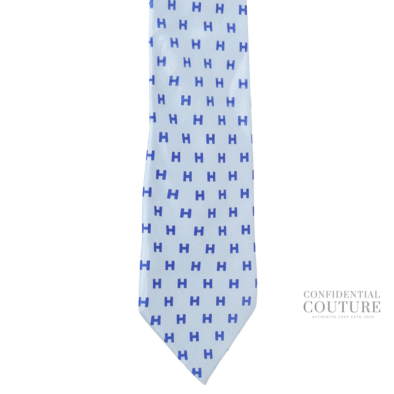 Pre-loved Hermes Blue Bicolor Faconnee H 100% Silk Tie