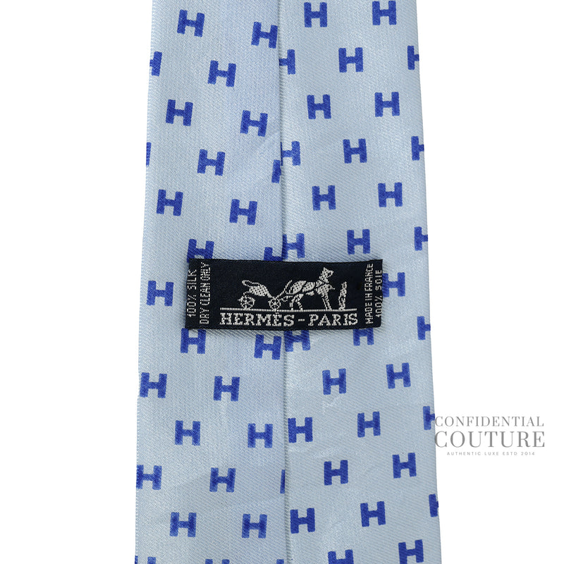 women Hermes Blue Bicolor Faconnee H 100% Silk Tie