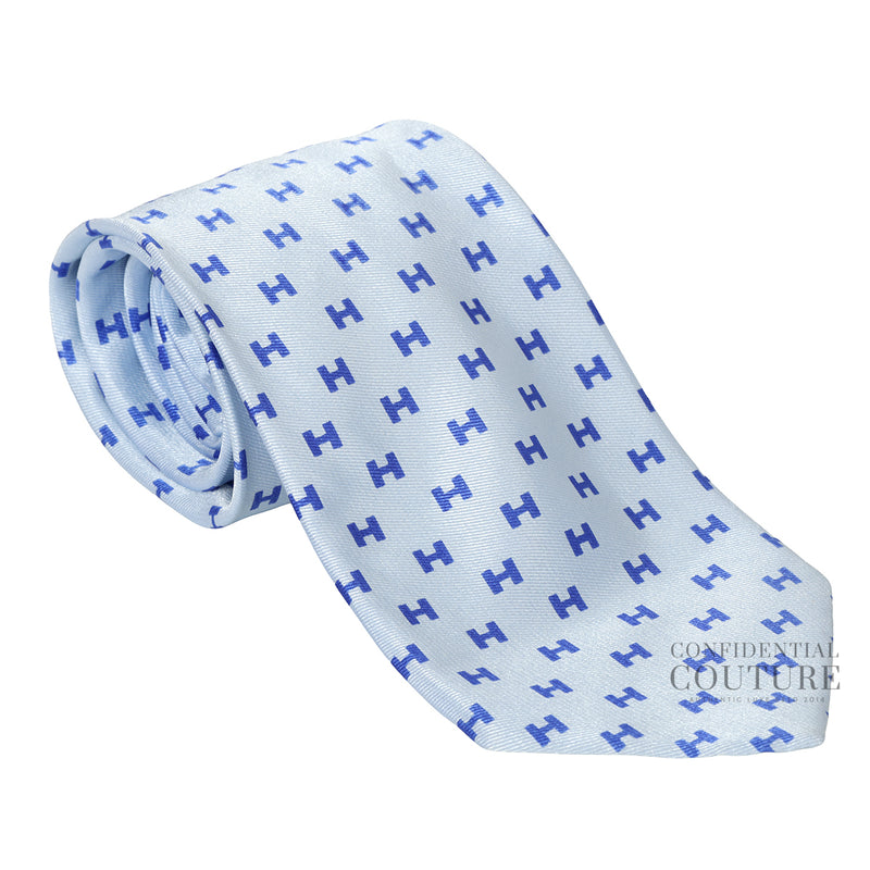 Hermes Blue Bicolor Faconnee H 100% Silk Tie