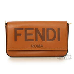 Script Logo Brown Leather Wallet On Chain Bag