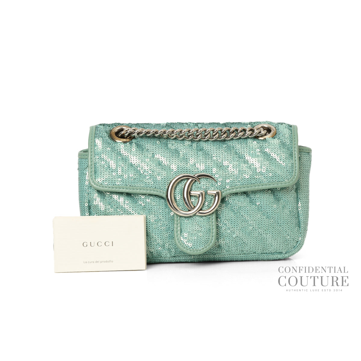 Aqua Sequin Marmont Small Shoulder Bag
