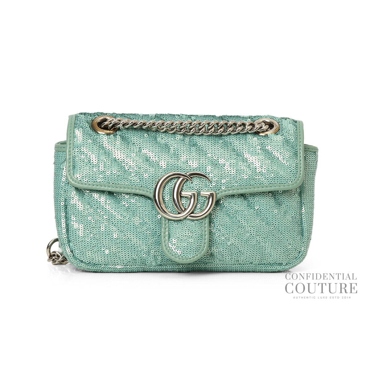Aqua Sequin Marmont Small Shoulder Bag