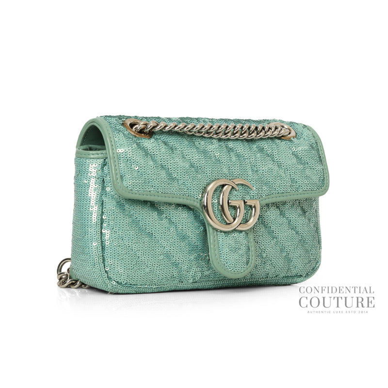 Aqua Sequin Marmont Small Shoulder Bag