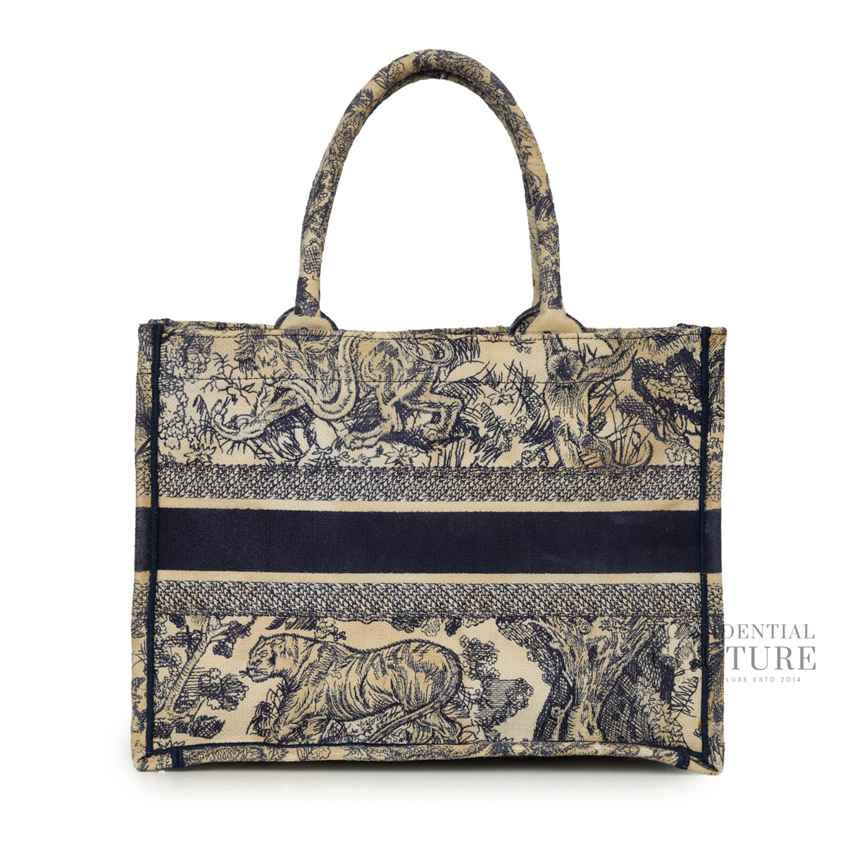 Medium Blue and Ecru Toile de Jouy Reverse Embroidery Book Tote