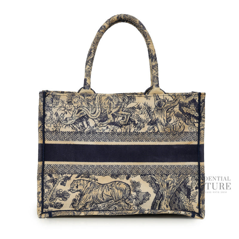Women Christian Dior Medium Blue and Ecru Toile de Jouy Reverse Embroidery Book Tote