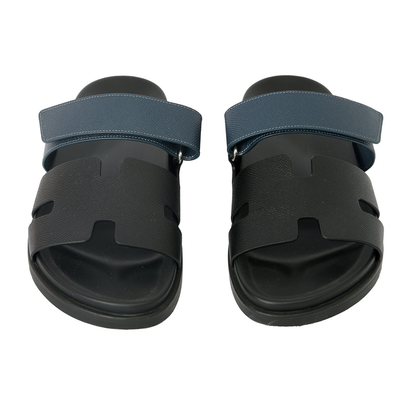 Hermes Epsom Men Chypre Sandal Black Bleu Celeste EU 41 | US 8 | UK 7.4