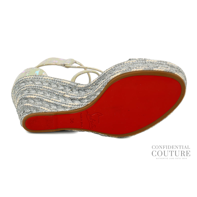 Secondhand Christian Louboutin Bodrum 110 Silver Leather Ankle Strap Wedge Sandals | EU 36