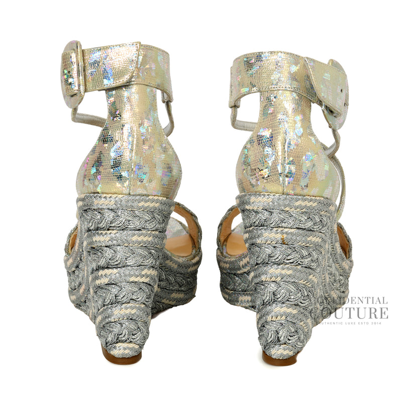 Pre-loved Christian Louboutin Bodrum 110 Silver Leather Ankle Strap Wedge Sandals | EU 36