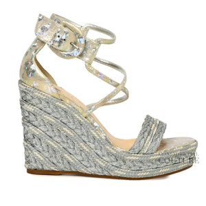 Bodrum 110 Silver Leather Ankle Strap Wedge Sandals | EU 36