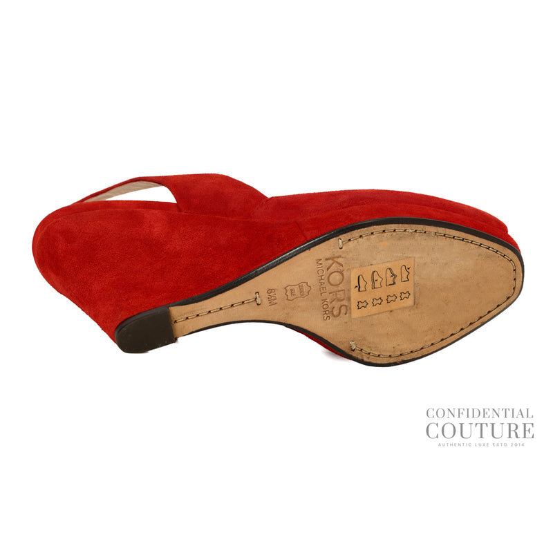 Pre-loved Michael Kors Red Suede wedge heels | 6.5