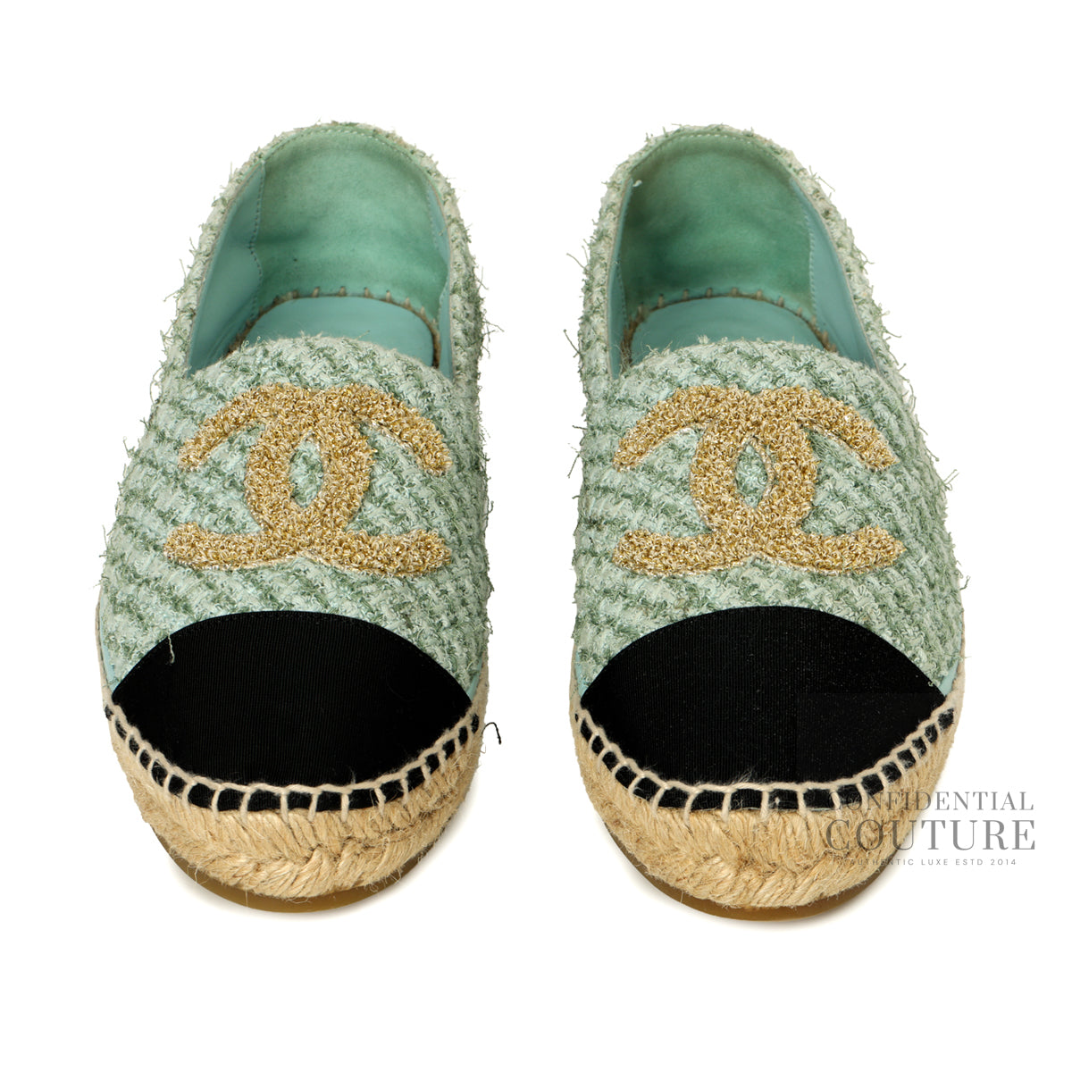 Blue/Beige Tweed and Fabric CC Espadrille Flats | 38C