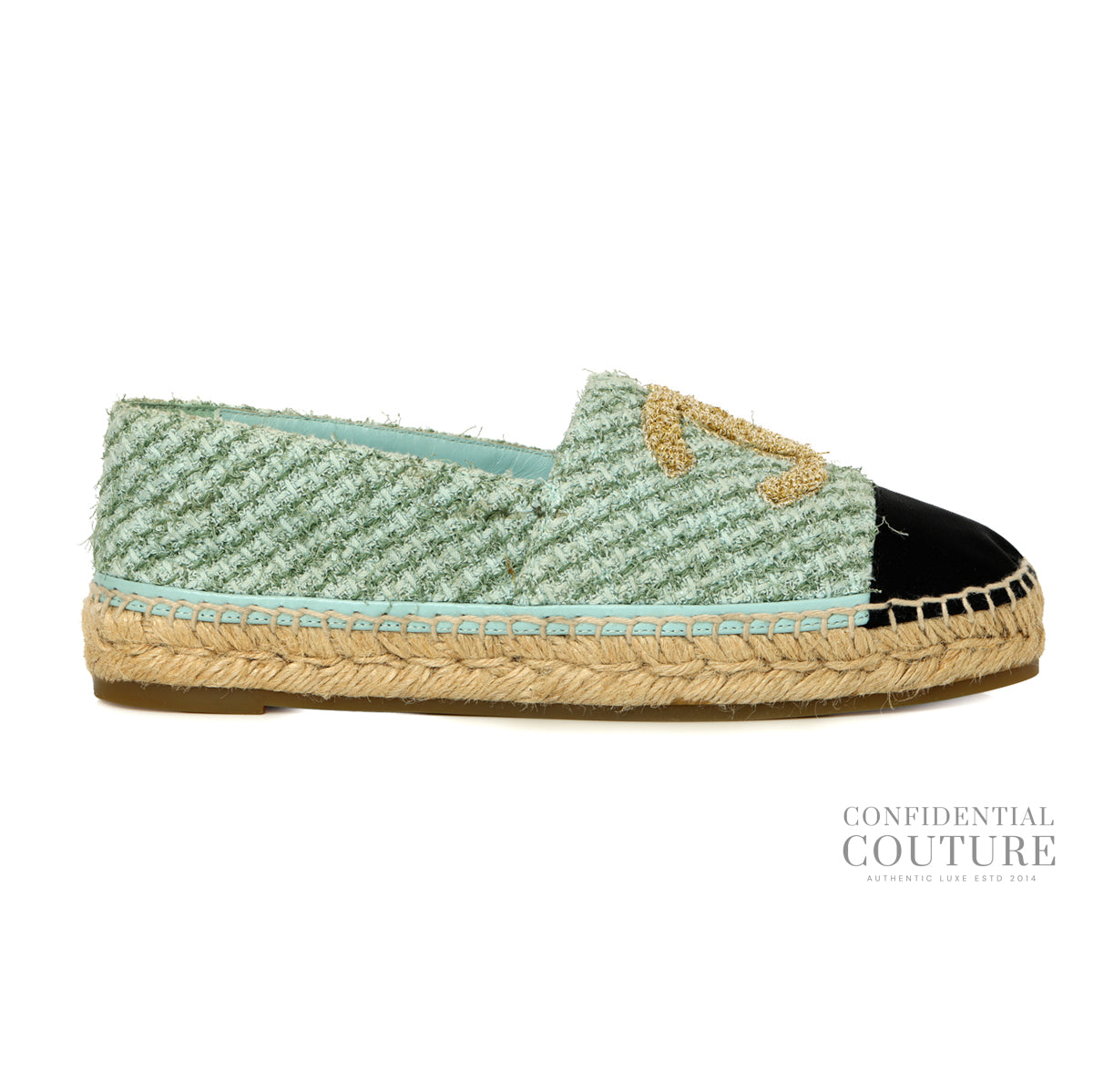 Blue/Beige Tweed and Fabric CC Espadrille Flats | 38C