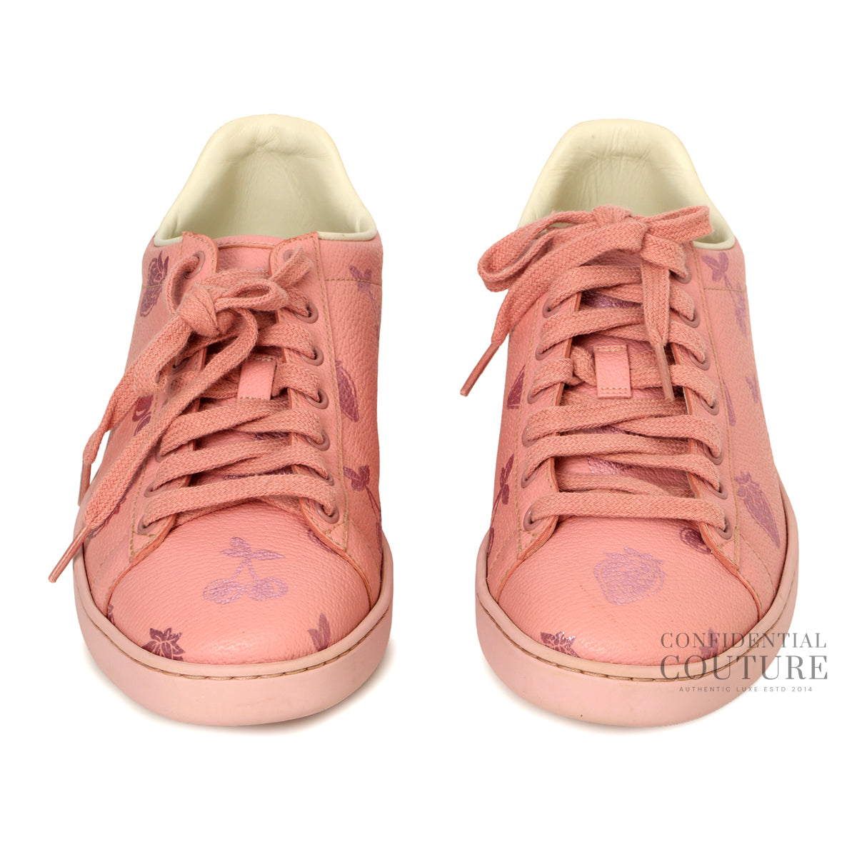 Pink Leather Pink Metallic Strawberry Printed Sneakers | EU 38