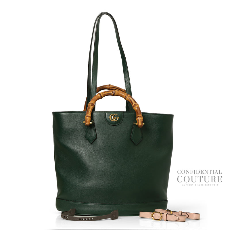 Green Leather Double G Diana Medium Double Handle Tote Bag
