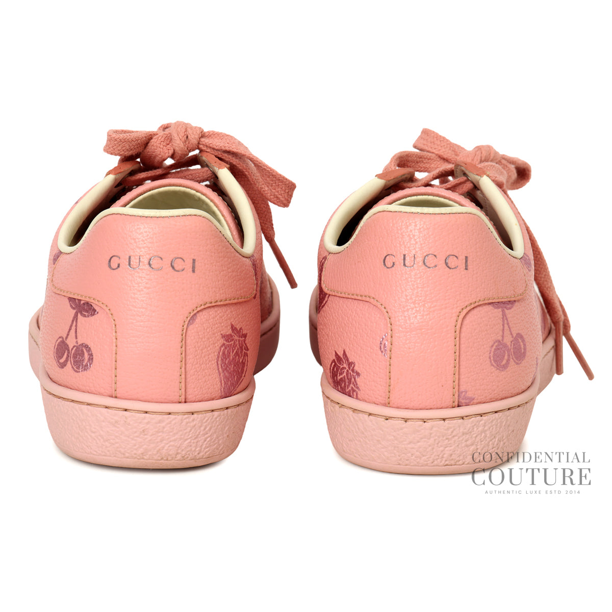 Pink Leather Pink Metallic Strawberry Printed Sneakers | EU 38