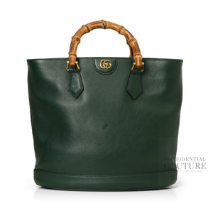 Green Leather Double G Diana Medium Double Handle Tote Bag
