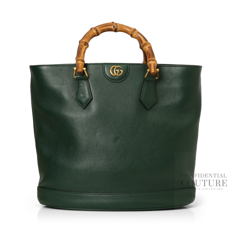 Green Leather Double G Diana Medium Double Handle Tote Bag