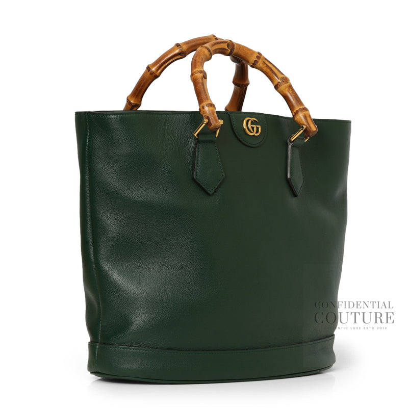 Green Leather Double G Diana Medium Double Handle Tote Bag
