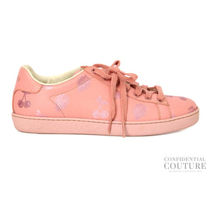 Pink Leather Pink Metallic Strawberry Printed Sneakers | EU 38