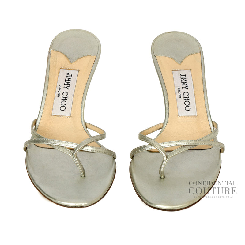 Pre-loved Jimmy Choo Silver Leather Slide Sandals | EU 36.5