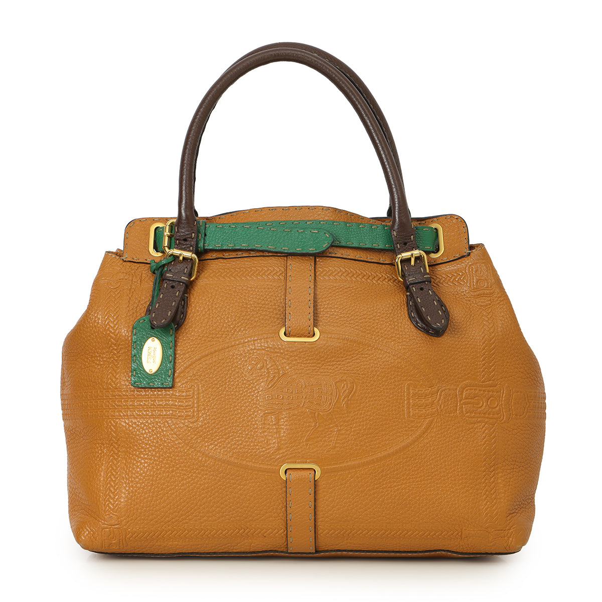 Tan and Green Belted Selleria Grand Borghese Tote Bag