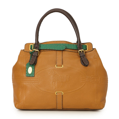 Tan and Green Belted Selleria Grand Borghese Tote Bag
