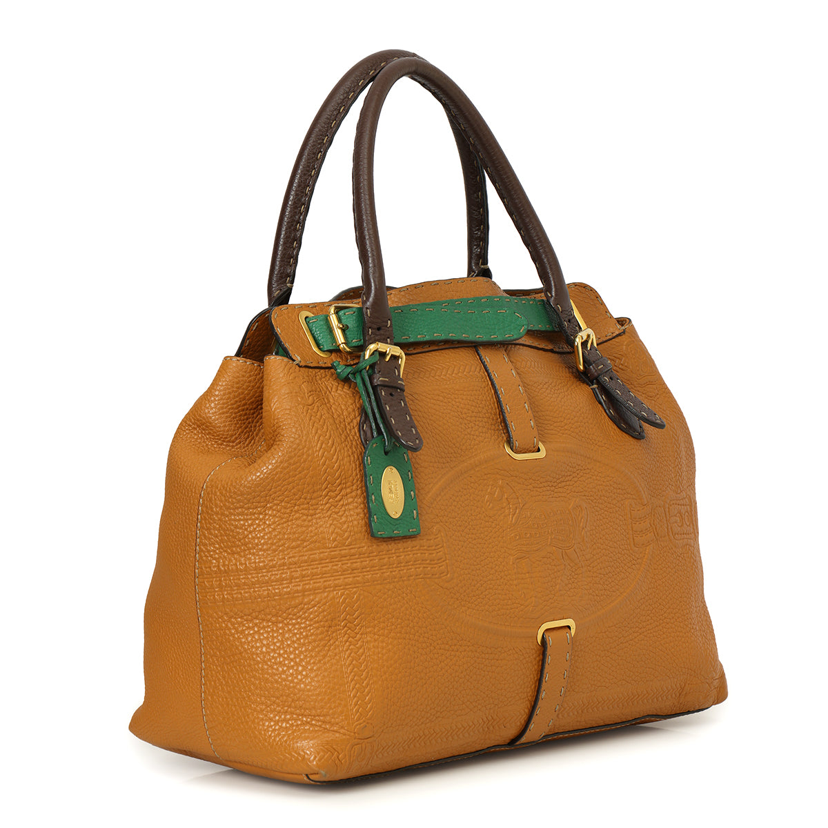 Tan and Green Belted Selleria Grand Borghese Tote Bag