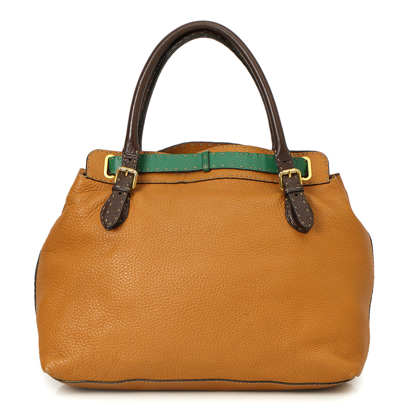 Tan and Green Belted Selleria Grand Borghese Tote Bag