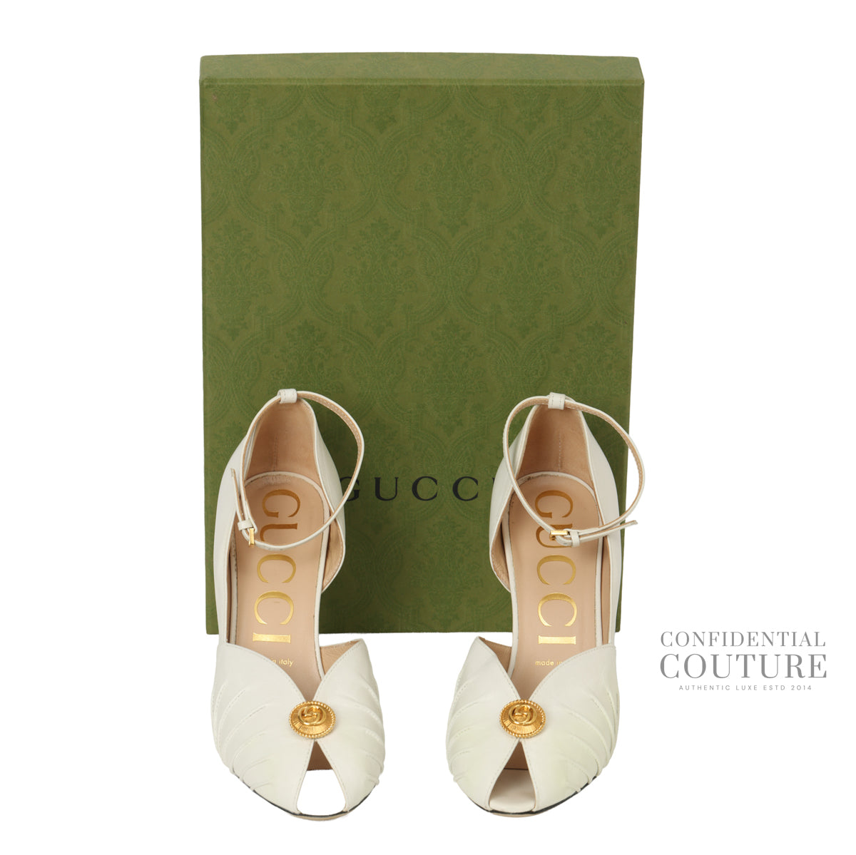 Interlocking G White Leather Peep-Toe Pumps | EU 38.5