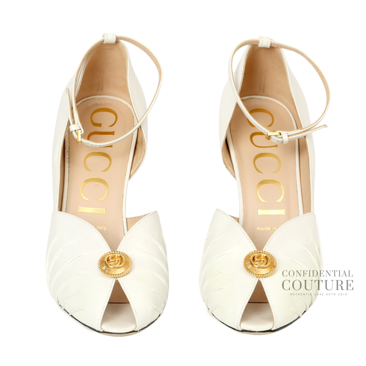Interlocking G White Leather Peep-Toe Pumps | EU 38.5