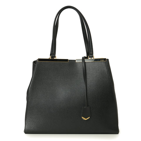 2 Jours Black Leather Tote Bag