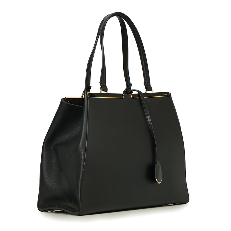 Women Fendi 2 Jours Black Leather Tote Bag