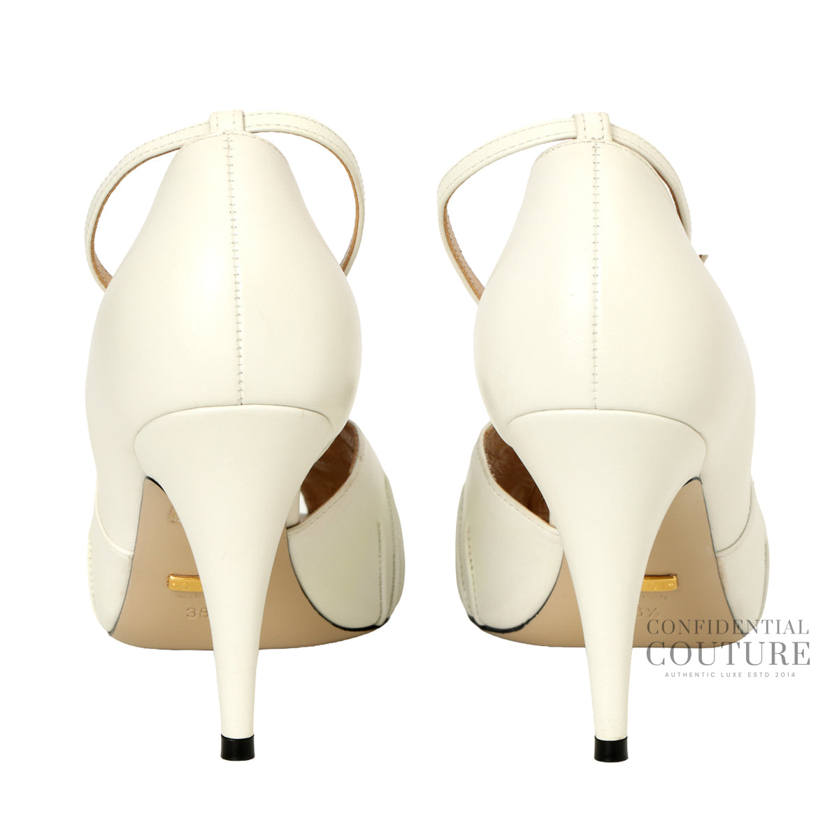 Interlocking G White Leather Peep-Toe Pumps | EU 38.5