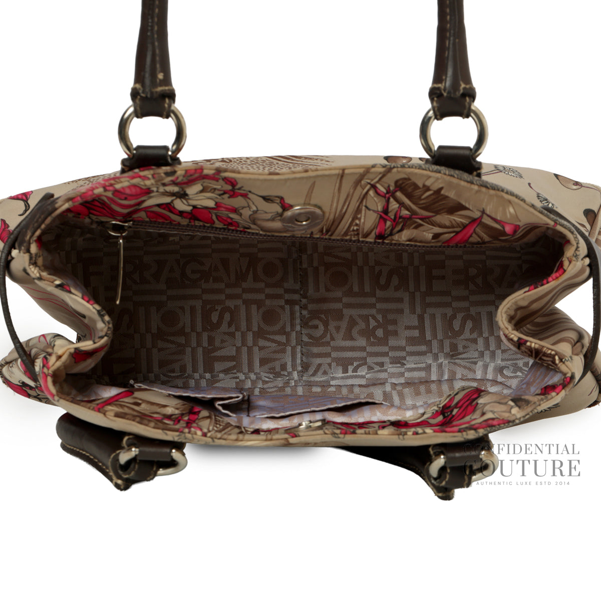 Brown/Grey Tiger Print Nylon Small Tote Bag