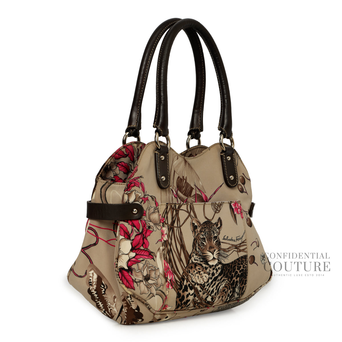 Brown/Grey Tiger Print Nylon Small Tote Bag
