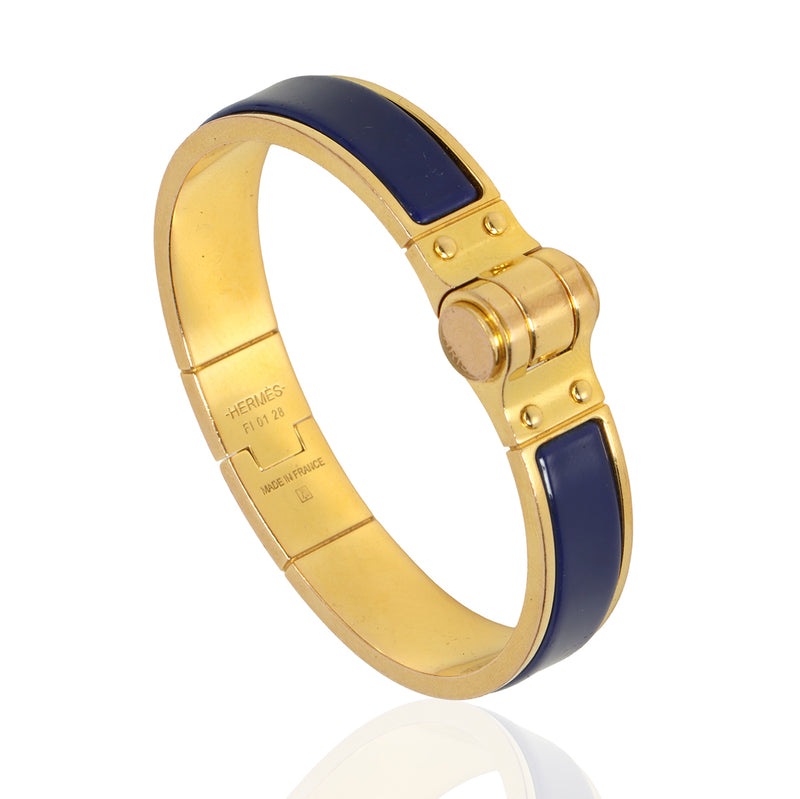 Hermes Narrow Hinged Ultramarine Enamel Bracelet 16 cms