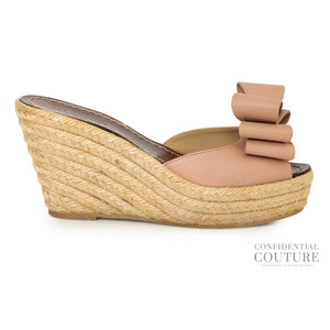 Pink Leather Studded Bow Espadrille Slide Sandals | EU 36